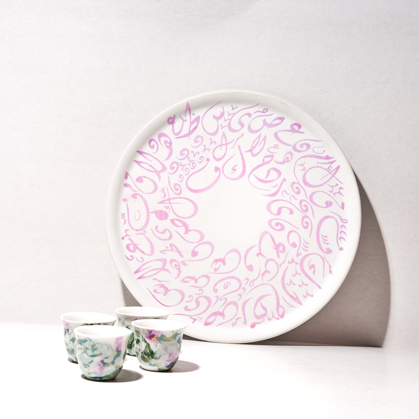 Round Tray, Orange Serving Tray with Handles, Modern Decorative Tray for Coffee Table, porcelain Ottoman Tray for coffee and tea