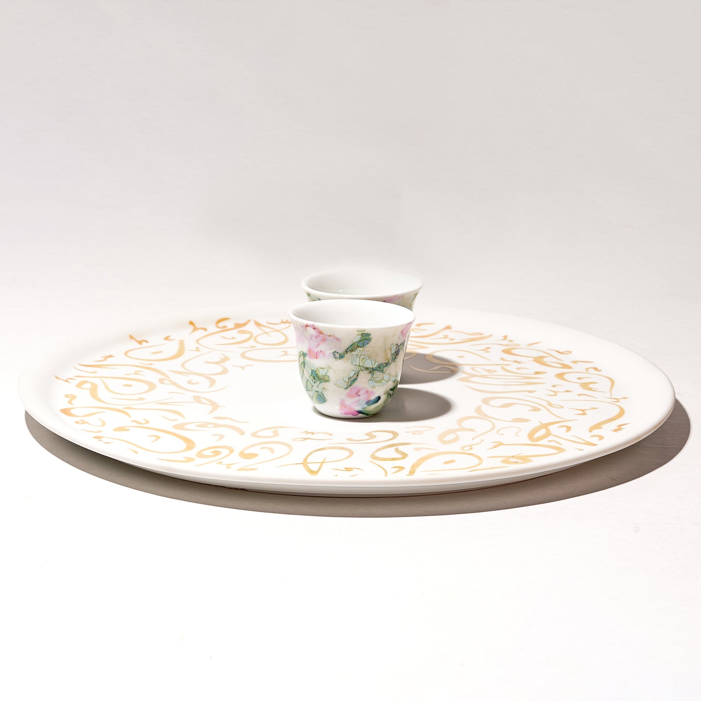 Round Tray, Orange Serving Tray with Handles, Modern Decorative Tray for Coffee Table, porcelain Ottoman Tray for coffee and tea