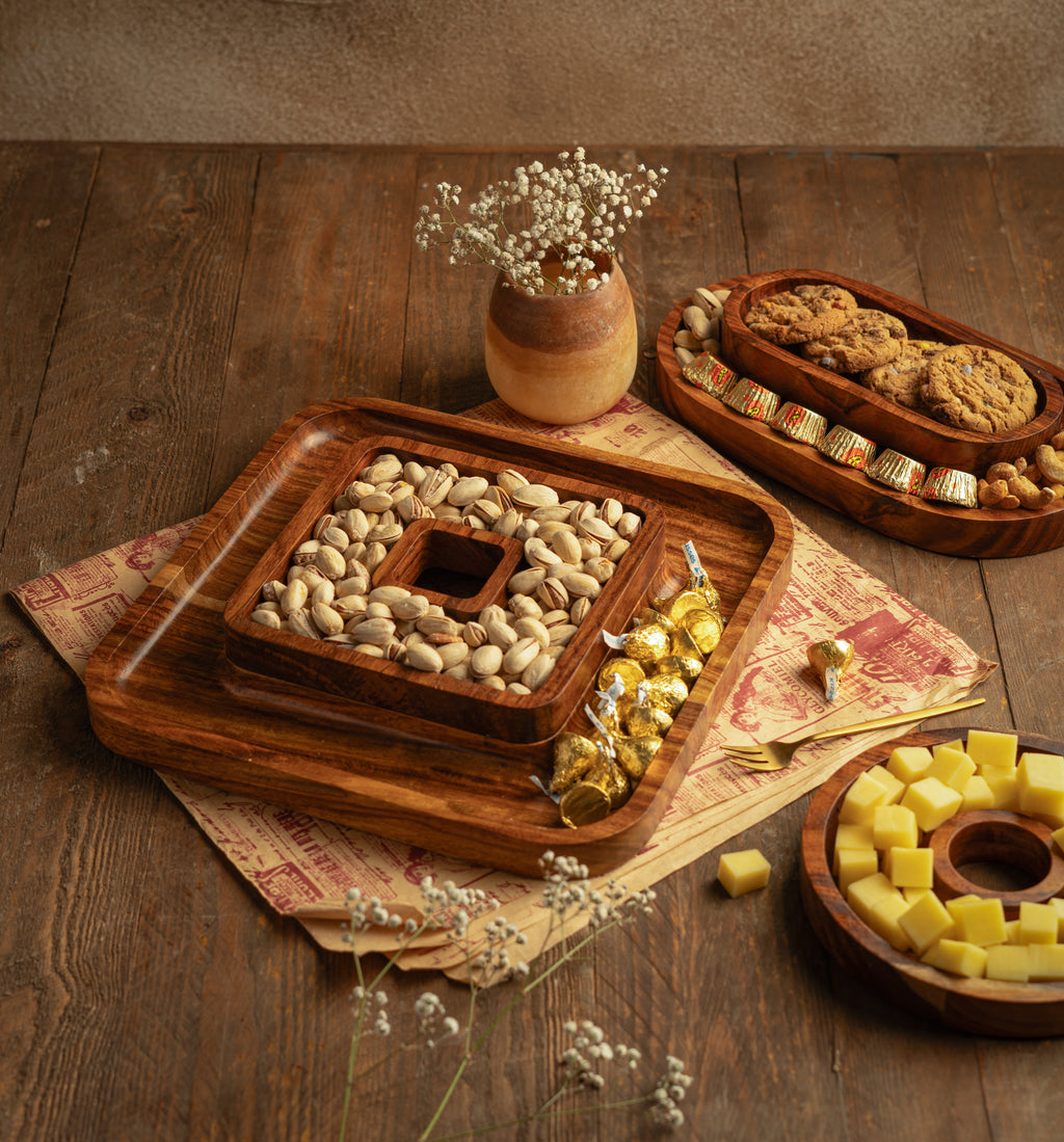 Hijazah Pistachio Snack Bowl Double Dish Holder Bowl Pedestal and Sunflower Seed Nut Bowl with Shell Storage