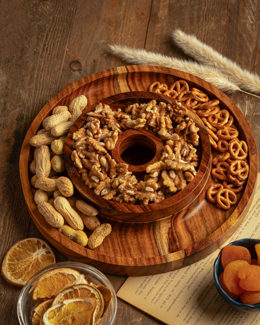 Hijazah Pistachio Snack Bowl Double Dish Holder Bowl Pedestal and Sunflower Seed Nut Bowl with Shell Storage