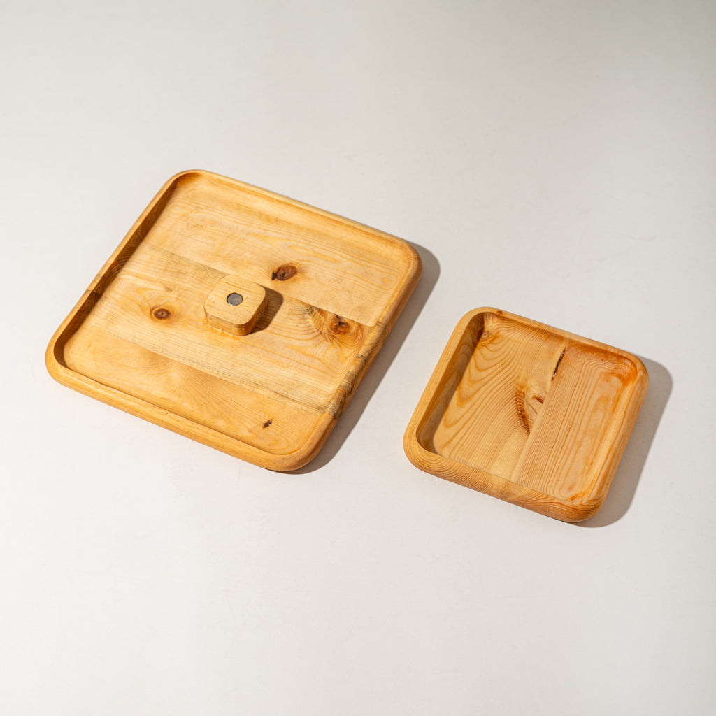 handmade Wooden pistachio snack Bowl double Dish Holder Nut Bowl Pedestal