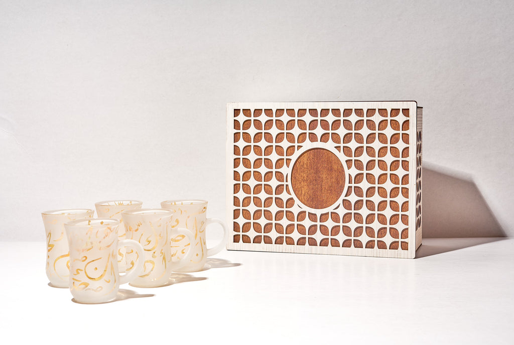 Turkish Tea Glasses Cups Set of 6 and Egyptian Tea Glasses, Arabic letters Drinking Glasses, Tea Set Women Party  Fancy Drinkware Style