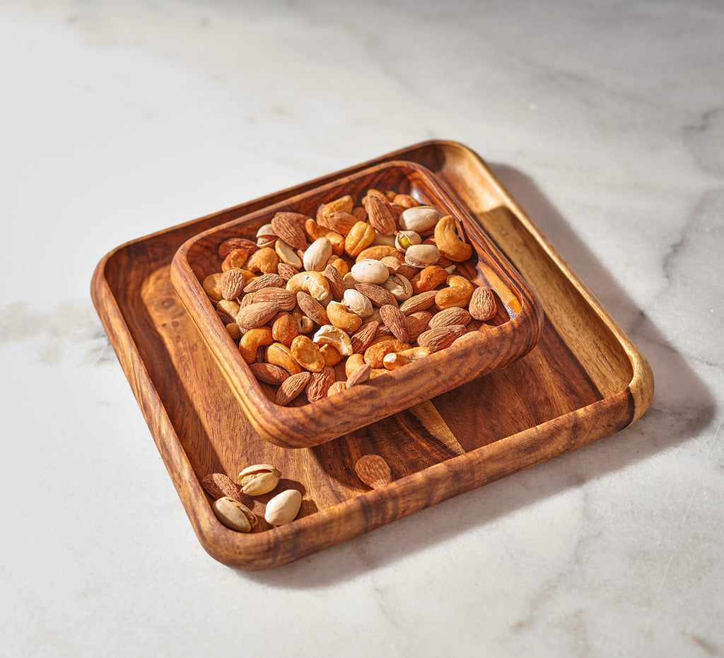 Unique handmade Wooden pistachio snack Bowl double Dish Holder Nut Bowl Pedestal