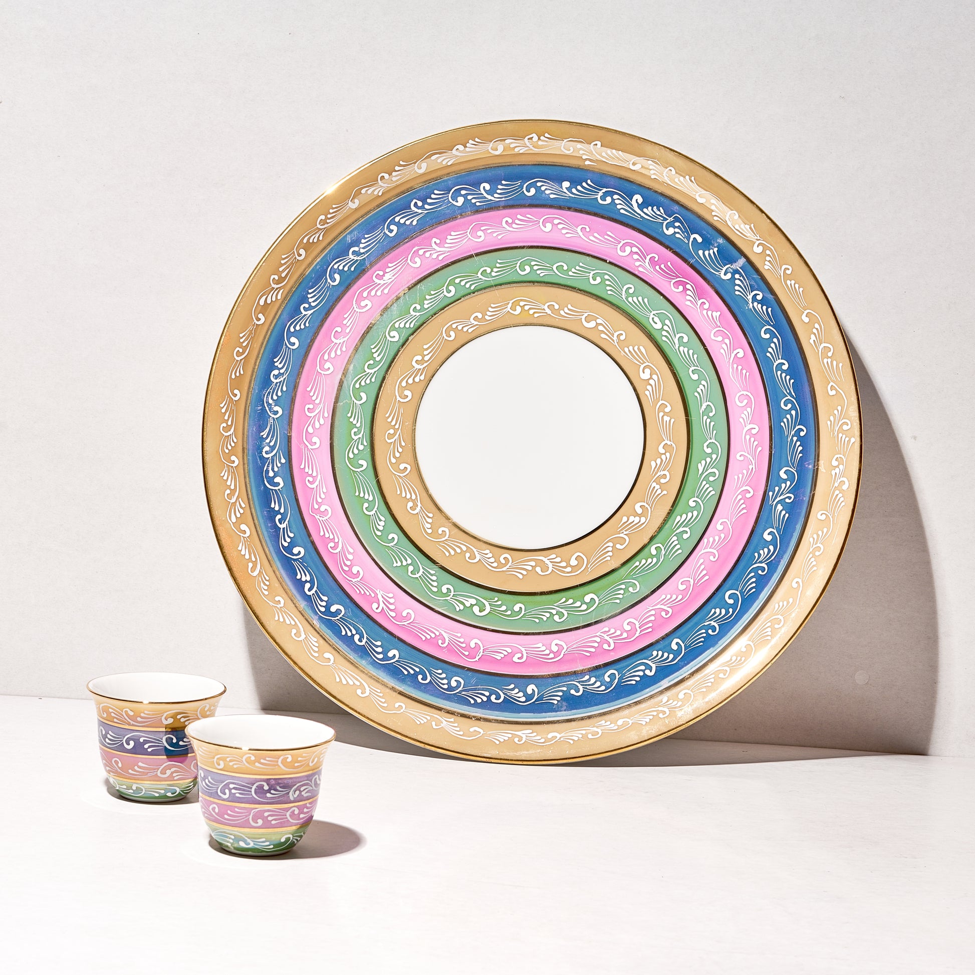 Round Tray, Orange Serving Tray with Handles, Modern Decorative Tray for Coffee Table, porcelain Ottoman Tray for coffee and tea