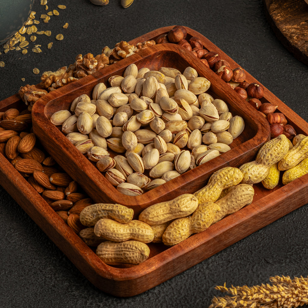 handmade Wooden pistachio snack Bowl double Dish Holder Nut Bowl Pedestal