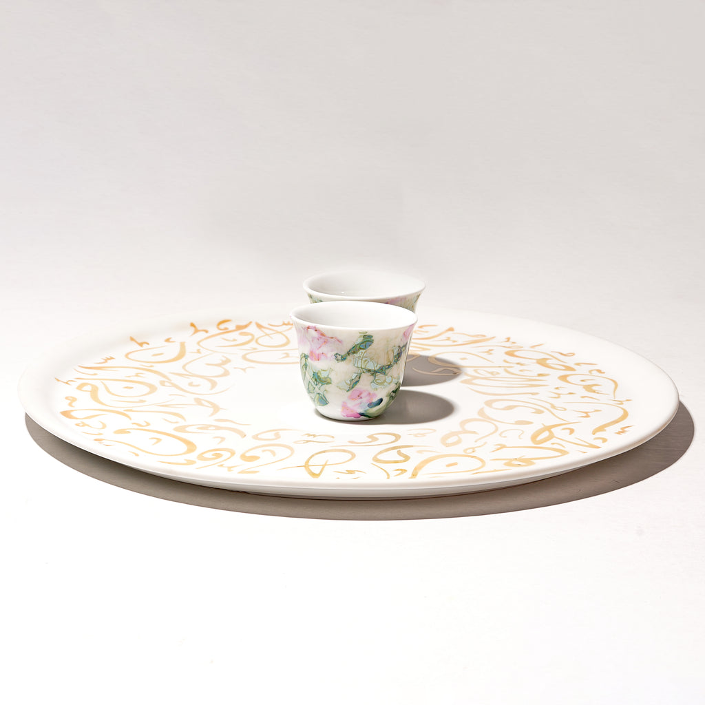 Round Tray, Orange Serving Tray with Handles, Modern Decorative Tray for Coffee Table, porcelain Ottoman Tray for coffee and tea