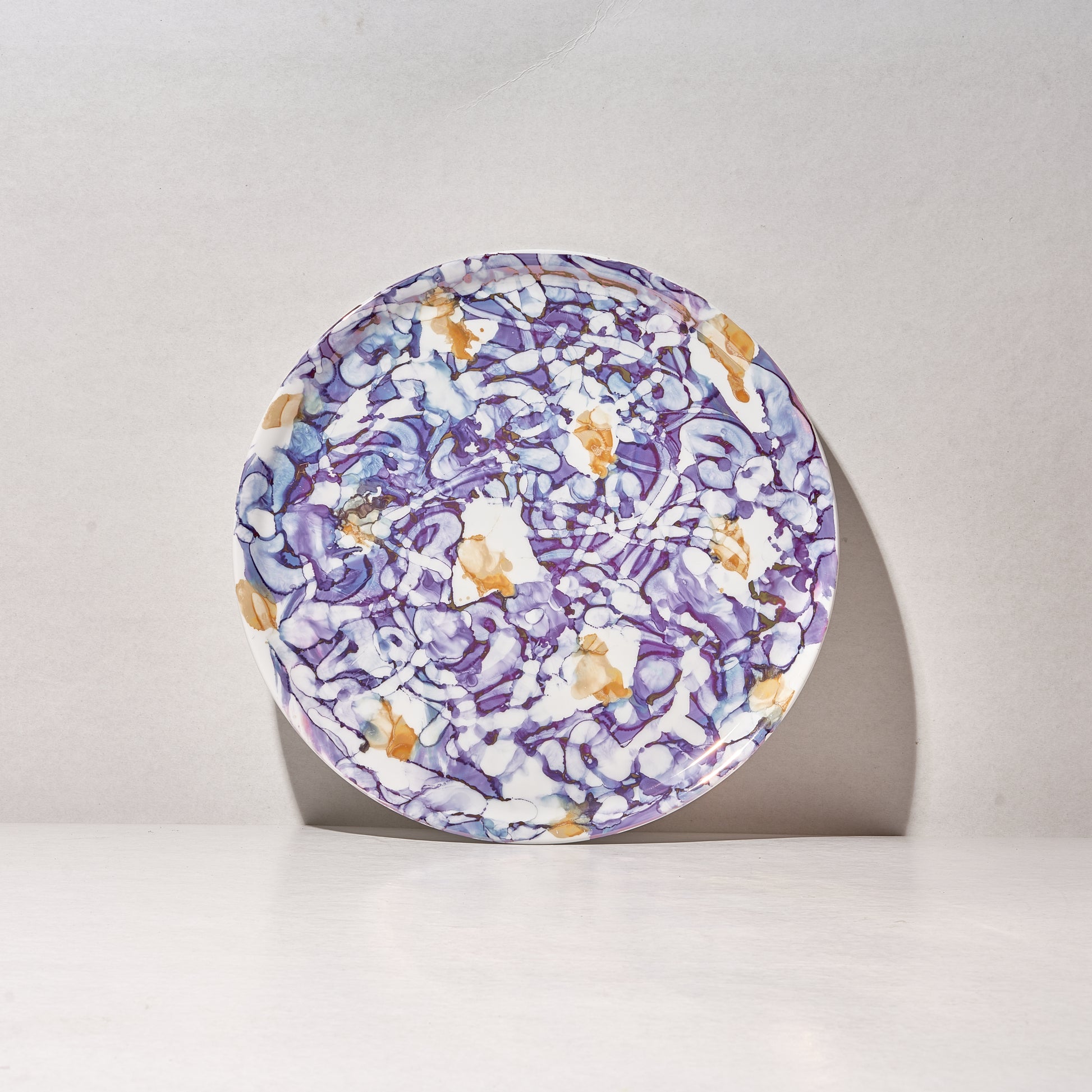 Round Tray, Orange Serving Tray with Handles, Modern Decorative Tray for Coffee Table, porcelain Ottoman Tray for coffee and tea