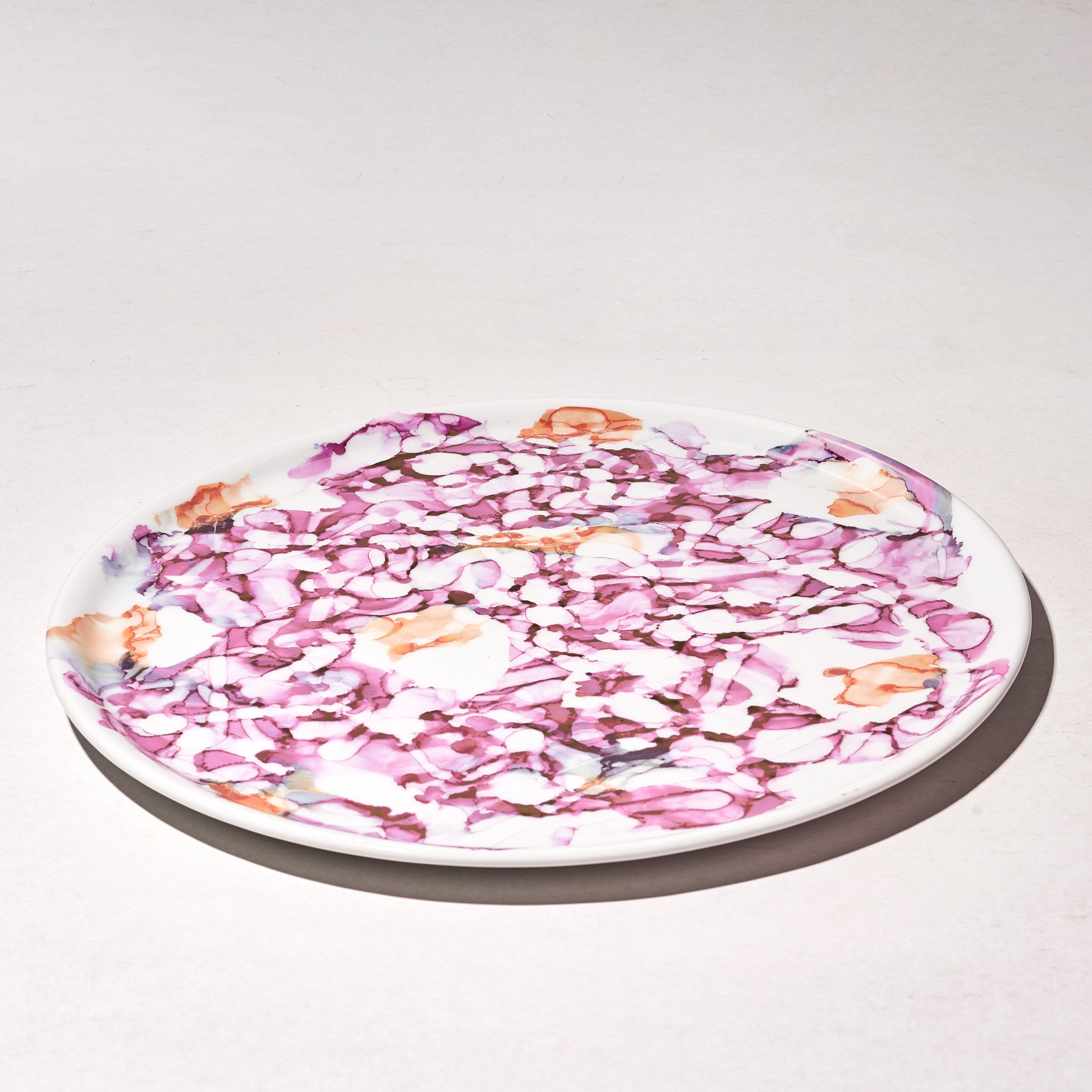 Round Tray, Orange Serving Tray with Handles, Modern Decorative Tray for Coffee Table, porcelain Ottoman Tray for coffee and tea