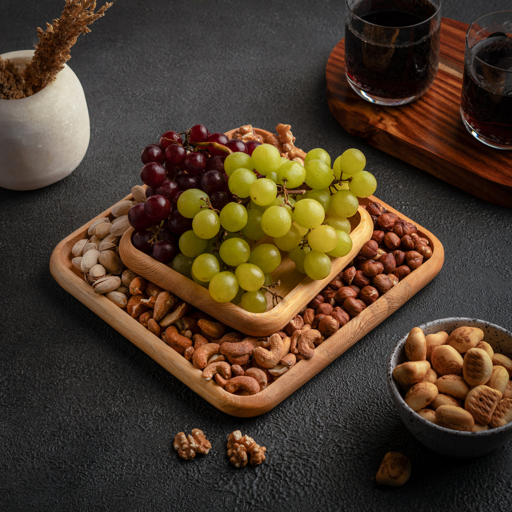 handmade Wooden pistachio snack Bowl double Dish Holder Nut Bowl Pedestal