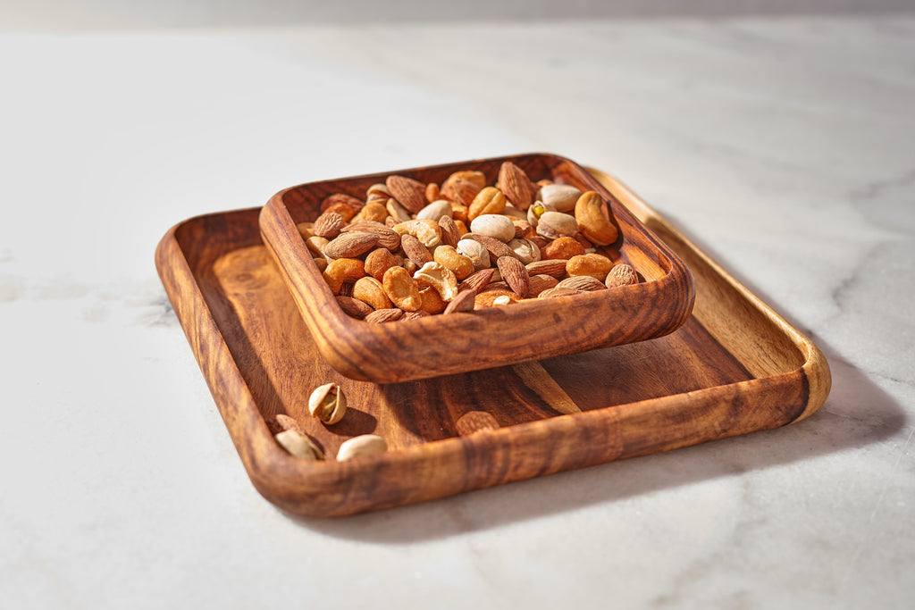 Unique handmade Wooden pistachio snack Bowl double Dish Holder Nut Bowl Pedestal