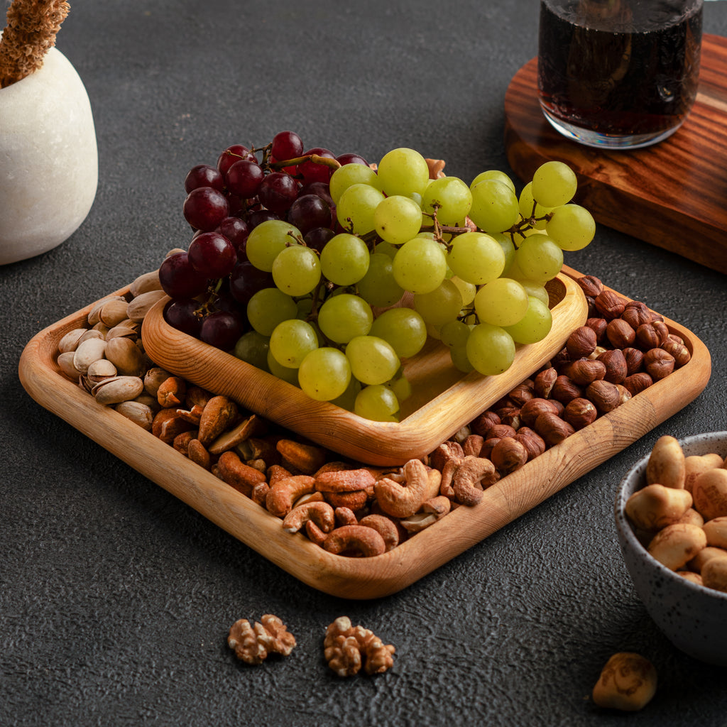 handmade Wooden pistachio snack Bowl double Dish Holder Nut Bowl Pedestal