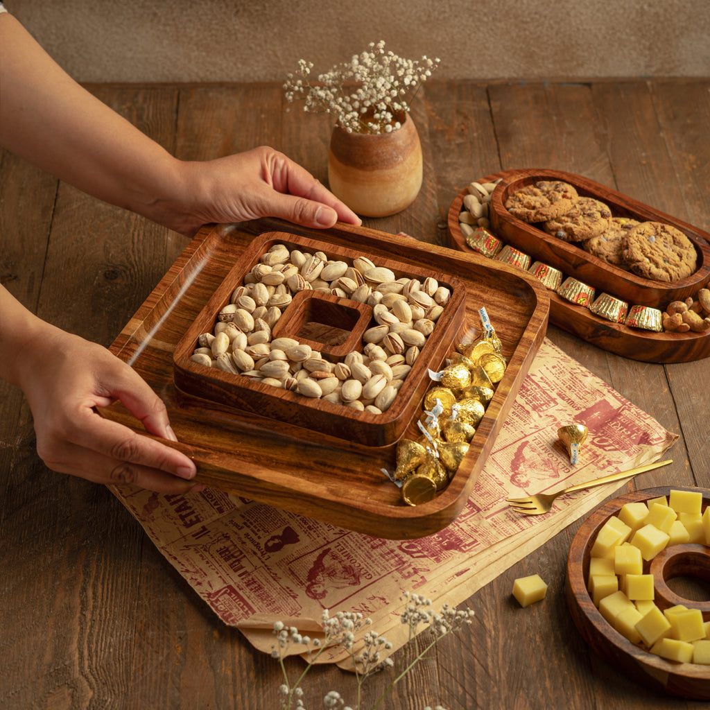 Hijazah Pistachio Snack Bowl Double Dish Holder Bowl Pedestal and Sunflower Seed Nut Bowl with Shell Storage