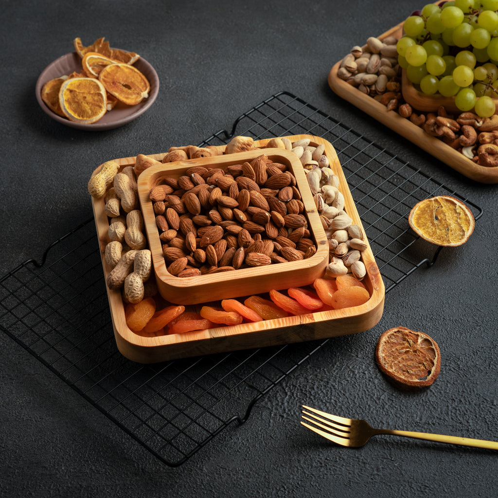 Hijazah Pistachio Snack Bowl Double Dish Holder Bowl Pedestal and Sunflower Seed Nut Bowl with Shell Storage