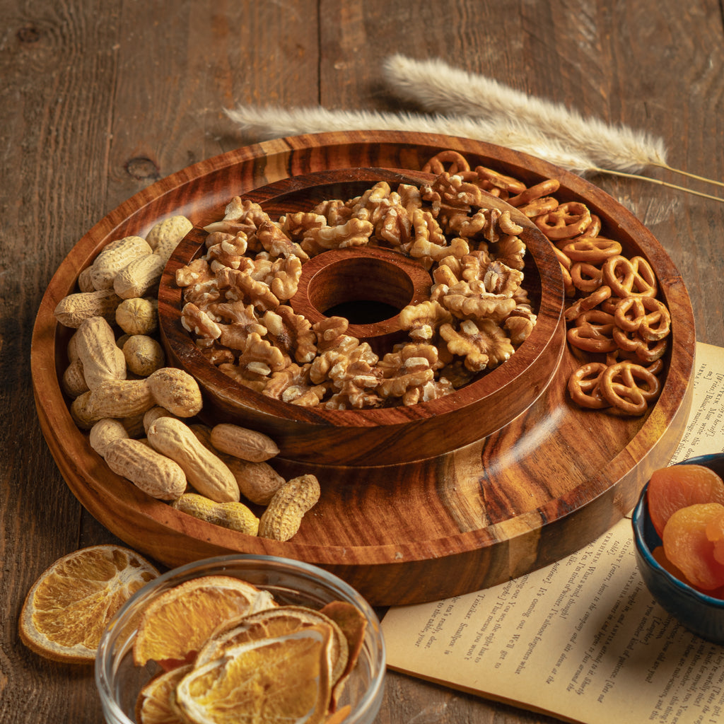 Hijazah Pistachio Snack Bowl Double Dish Holder Bowl Pedestal and Sunflower Seed Nut Bowl with Shell Storage