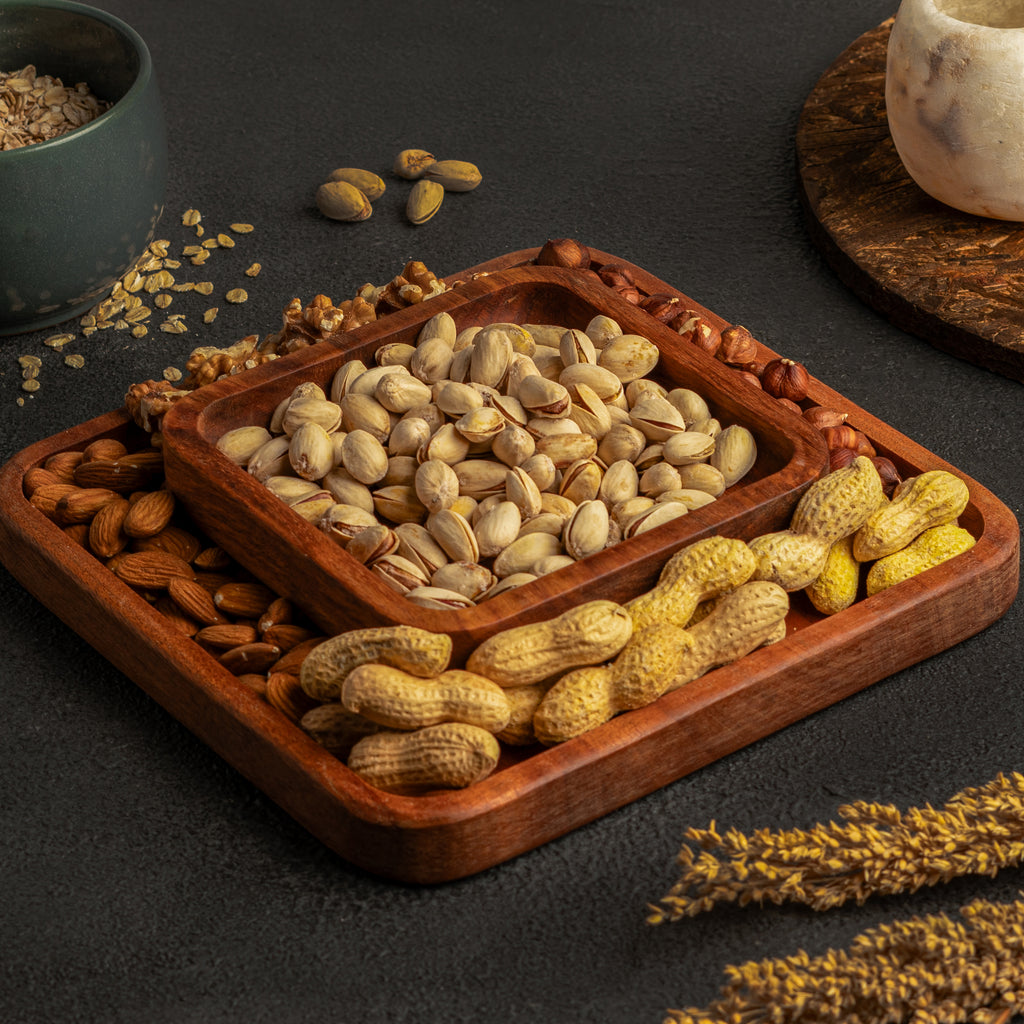 handmade Wooden pistachio snack Bowl double Dish Holder Nut Bowl Pedestal