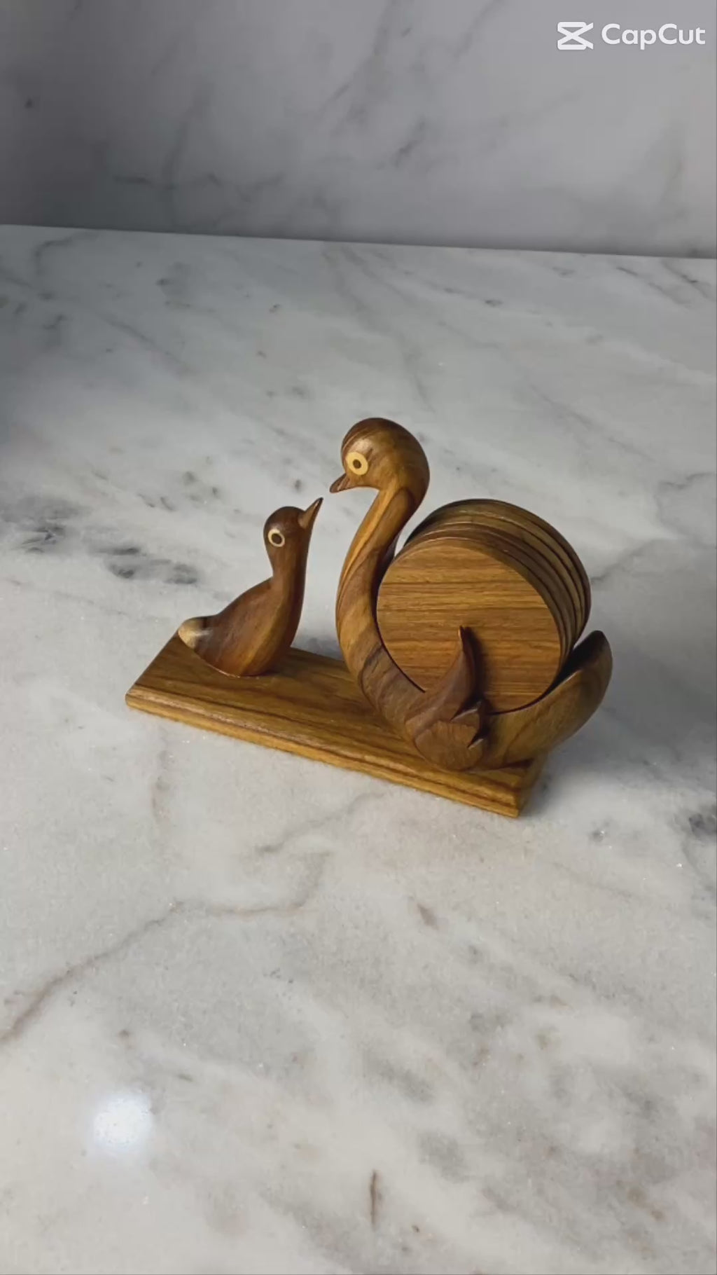 Hand-carved duck coaster set handmade