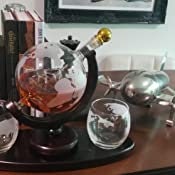 Whiskey Decanter Globe Set with 2 Etched Globe Whisky Glasses - for Liquor, Scotch, Bourbon, Vodka - 850ml
