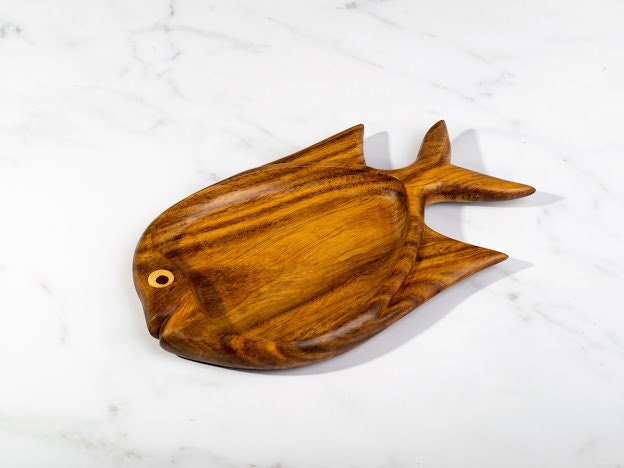 Fish shaped snacks wooden platter handmade