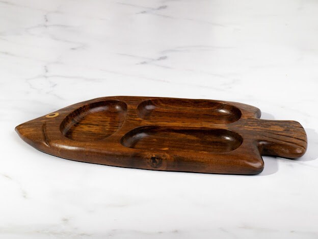 Fish shaped wooden snack platter handmade