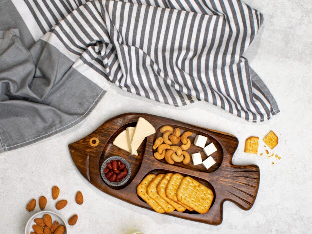 Fish shaped wooden snack platter handmade