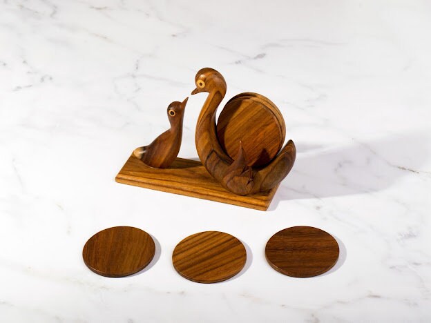 Hand-carved duck coaster set handmade