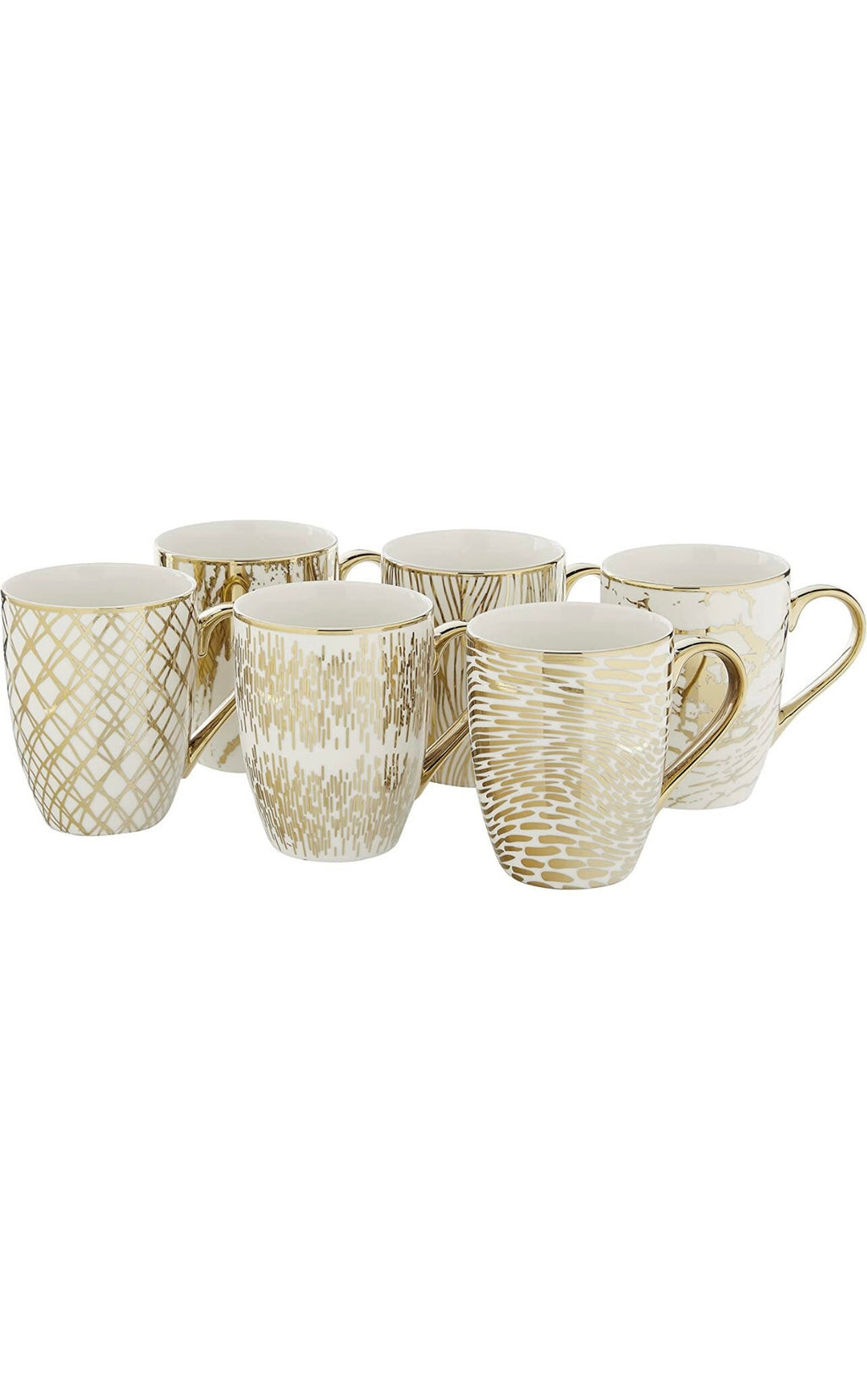 Unique Matrix 16 oz. Gold Plated Mugs, Set of 6, 5” x 3.25” x 4.5”, Multicolored