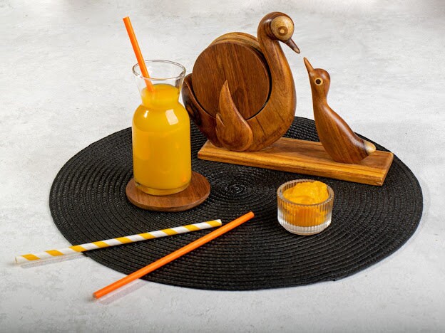 Hand-carved duck coaster set handmade