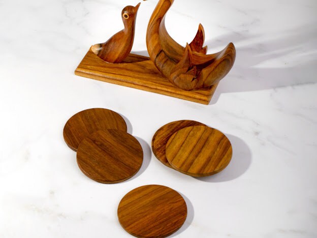 Hand-carved duck coaster set handmade