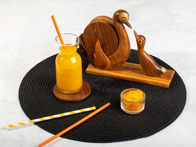 Hand-carved duck coaster set handmade