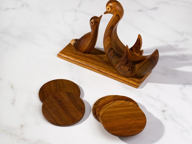 Hand-carved duck coaster set handmade