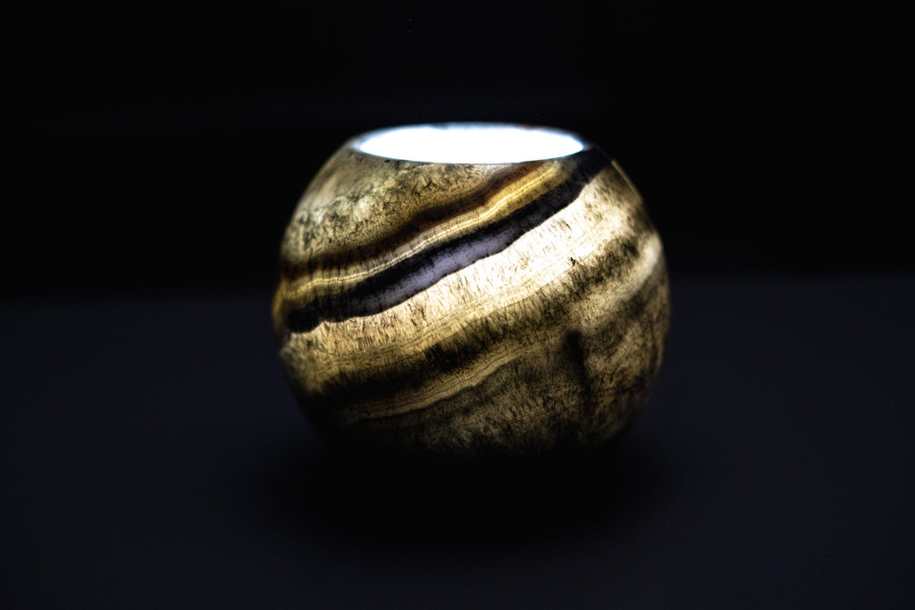 Alabaster Candle Holder - Tealight and Votive Candles Holders with Amber Glow for Home Décor Natural Stone Soothing Tranquil Aurora