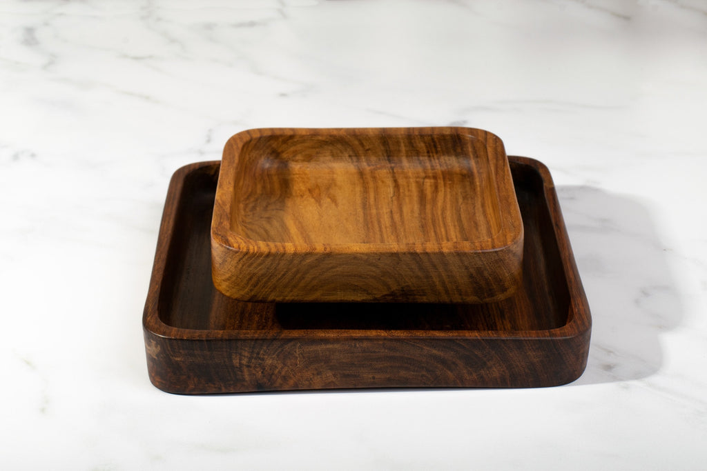 handmade Wooden pistachio snack Bowl double Dish Holder Nut Bowl Pedestal